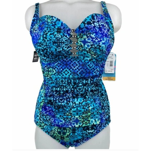 SWIM Solutions Beaded One Piece Blue Tummy Control Swimsuit 8 NWT - Picture 4 of 7